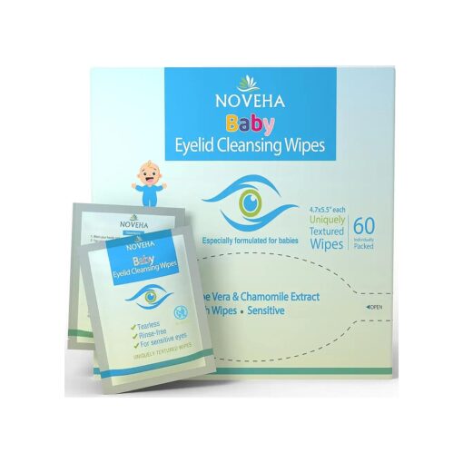 NOVEHA Baby Eyelid & Lash Wipes | Safe & Natural Pack of 60 Pre-moistened Wipes