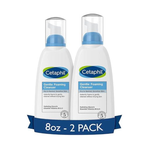 Cetaphil Oil Free Gentle Foaming Cleanser For Dry to Normal, Sensitive Skin, 8oz Pack of 2, Made with Glycerin and Vitamins B5 and E, Dermatologist Tested, Hypoallergenic, Soap Free, Fragrance Free