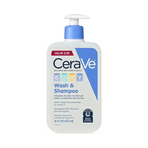 CeraVe Baby Wash & Shampoo | 2-in-1 Tear-Free for Skin Hair Fragrance, Paraben, Dye, Phthalates Sulfate Free Bath| Soap with Vitamin E 16 Ounce