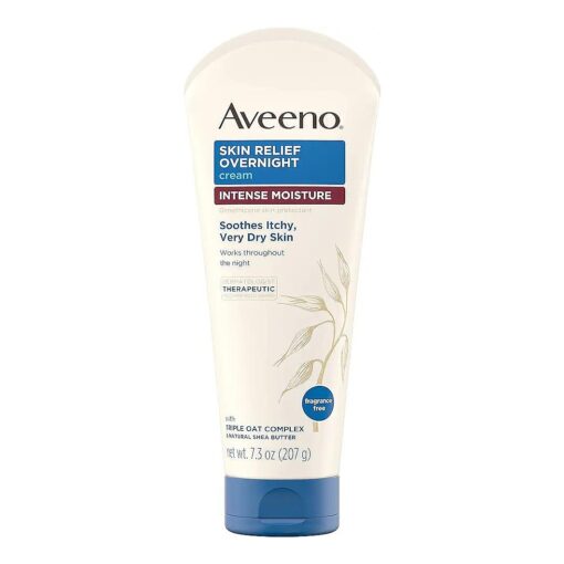 Aveeno Skin Relief Overnight Intense Moisture Cream with Triple Oat Complex & Natural Shea Butter, Therapeutic Dimethicone Skin Protectant for Dry Itchy Skin Relief, Fragrance- & Steroid-Free, 7.3 oz