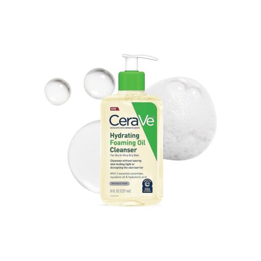 CeraVe Hydrating Foaming Oil Cleanser | Moisturizing Oil Cleanser for Face & Body with Squalane Oil, Hyaluronic Acid & Ceramides | For Dry to Very Dry Skin | Fragrance Free & Residue Free | 8 FL Oz