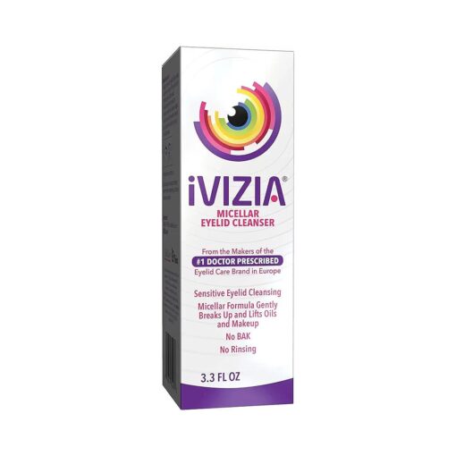 iVIZIA Micellar Eyelid Cleanser for Sensitive Eyelid Cleansing, BAK-Preservative-Free, Rinse-Free, Gently Removes Makeup, 3.3Fl Oz Bottle