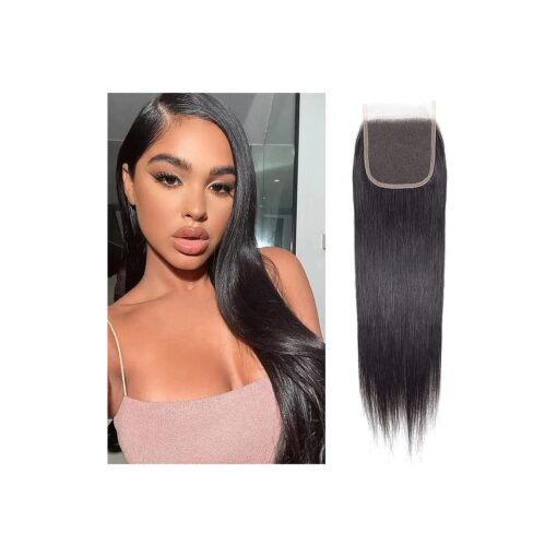 5X5 Lace Closure Straight Brazilian Virgin Human Hair Extensions Free Part 5X5 HD Transparent Lace Closure Pre Plucked With Baby Hair For Black Women Natural Color 16 inch