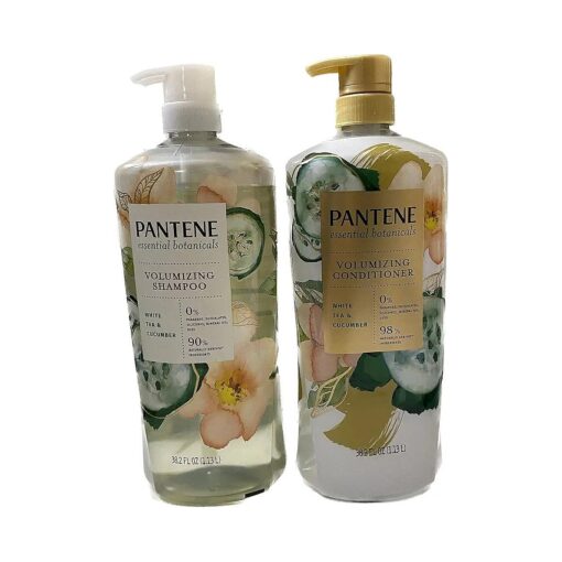 Pantene Essential Botanicals White Tea and Cucumber Volumizing Shampoo and Conditioner Set - 38.2 oz Per Bottle - 0 % Parabens, Dyes, Mineral Oil, Phthalates, and Phosphates