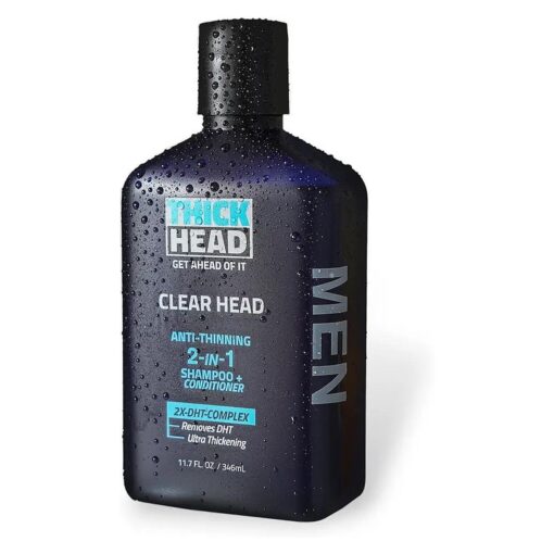 Clear Head Anti-Thinning 2 in 1 Shampoo and Conditioner for Men Ultra Thickening Formula for Thicker Fuller Hair - Free of Sulfates, Parabens, and Dyes - 11.7 Fl Oz