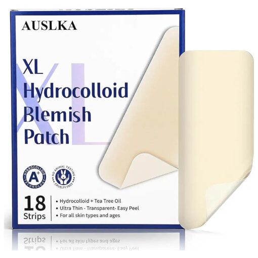 AUSLKA Large Blemish Patches XL -18 Strips - Hydrocolloid Patch for Covering Zits - Spot Stickers - Vegan and Cruelty for Face and Skin