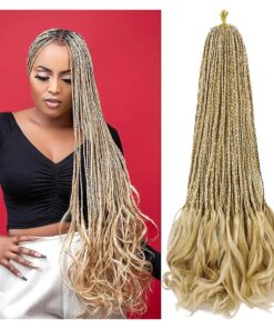 French Curl Crochet Braids 24 Inch 8 Packs Goddess Box Braids Crochet Hair With Bouncy Curly Wavy Ends Pre Looped French Curly Braiding Hair Crochet Box Braids Synthetic Hair Extensions ( P27/613 # )