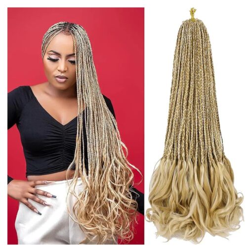 French Curl Crochet Braids 24 Inch 8 Packs Goddess Box Braids Crochet Hair With Bouncy Curly Wavy Ends Pre Looped French Curly Braiding Hair Crochet Box Braids Synthetic Hair Extensions ( P27/613 # )