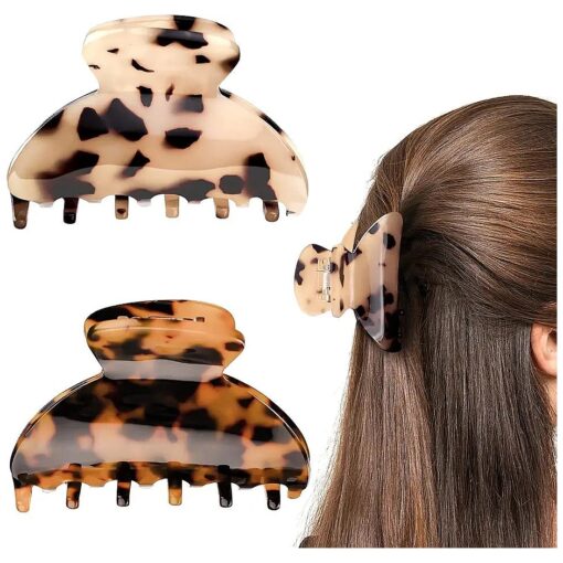 JIRIS 2PCS 2.75 inches Hair Claw Banana Clips tortoise Barrettes Celluloid French Design Barrettes celluloid Leopard print Small Fashion Accessories for Women Girls ( SET4 )