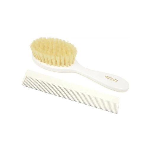 Parcelona French Grooming Combo White 6" Celluloid Soft Natural Silk Bristles Baby Brush and Comb for Girls and Toddlers Styling Girls Hair Accessories ( White )