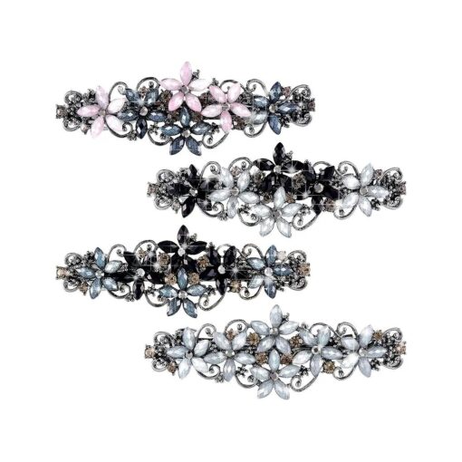 4 Pieces Rhinestones Hair Barrettes for Women Crystal French Hair Accessories Spring Vintage Flower Hair Clips Wedding Barrette Retro Elegant Hair Jewelry for Women Girls Hair Styling Tools