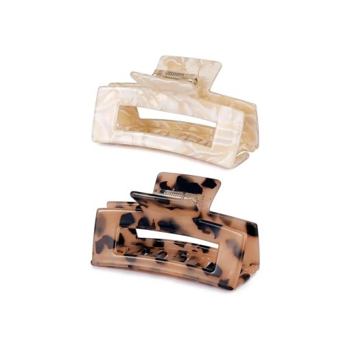 3 inch Hair Claw Clips Cutout Tortoise Shell Celluloid Hair Jaw Clips French Design Rectangle Hair Clamp for Women Ladies Girls ( 2 Pack )