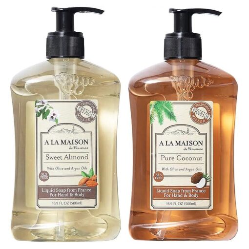 A LA MAISON French Liquid Hand Soap, Sweet Almond Pure Coconut - Natural Hand Wash Made with Essential Oils - Biodegradable, Plant-Based, Vegan, Cruelty-Free, Alcohol & Paraben Free ( 16.9 oz, 2 Pack )