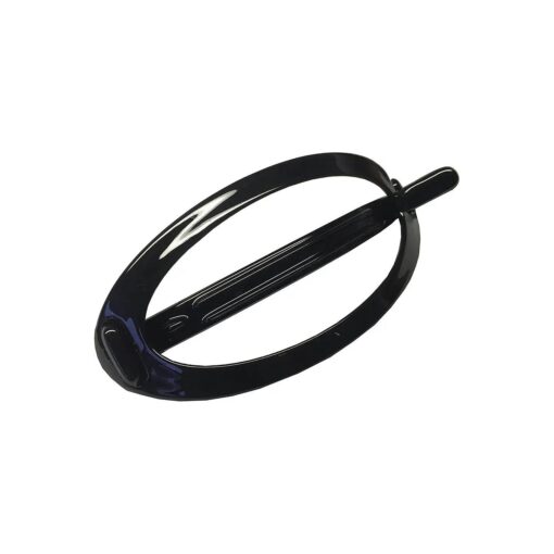 Parcelona French Plain Oval Simple Large Ponytail Holder Non Metal Hair Clip Barrette ( Glossy Black )