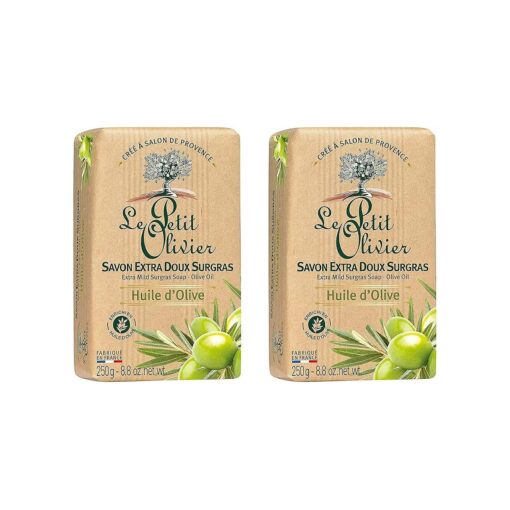 Le Petit Olivier Extra Mild Surgras Soap - Olive Oil - Gently Cleanses Skin - Delicately Perfumed - Vegetable Origin Based - 8.8 Oz ( Pack of 2 )