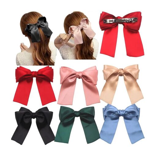 6 Pcs Large Big Huge Soft Silky Hair Bow Clip Lolita Party Oversize Handmade Girl French Barrette Style Hair Clips ( Barrettes )