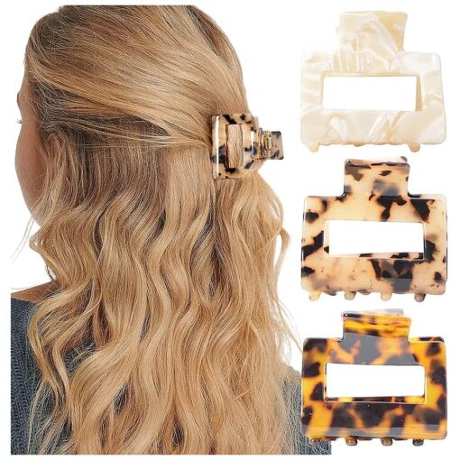 Tortoise Shell Ponytail Cuffs Elastic Hair Band Hair Tie Leopard French Design Hair Band Headwear for Women Girls, Pack of 3