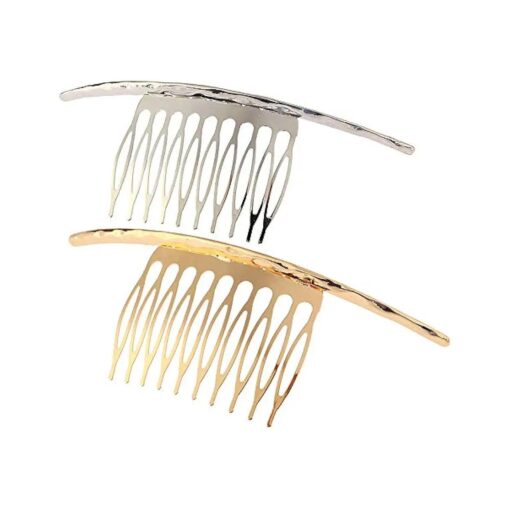 2Pcs French Twist 10 Teeths Comb Alloy Metal Bridal Wedding Hair Side Comb Headpiece Hair Jewellery Fashion Accessory for Women Girls, Gold and Silver