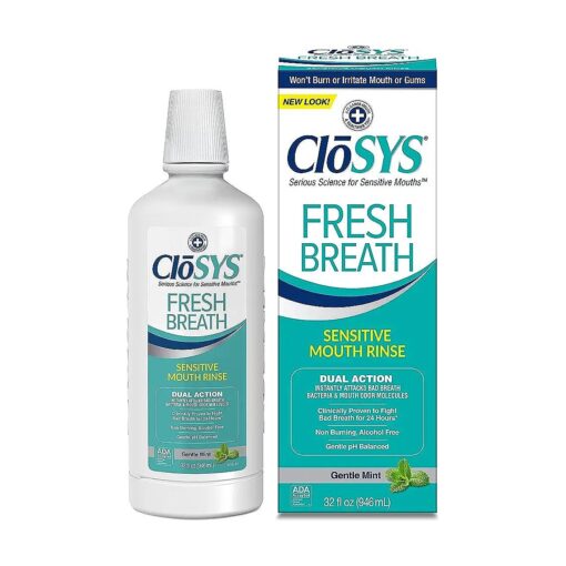 CloSYS Sensitive Mouthwash, 32 Ounce, Gentle Mint, Alcohol Free, Dye Free, pH Balanced, Helps Soothe Mouth Sensitivity, Fights Bad Breath