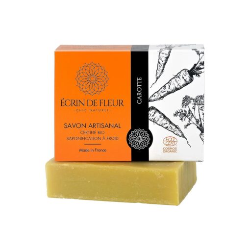 Organic Carrot Soap Bar Made in France with Fresh Carrot Juice, Lemon Juice and Tamanu Oil, Rich in Beta Carotene Antioxidants for Skin health, Unscented, for All Skin Types, 3.2 oz