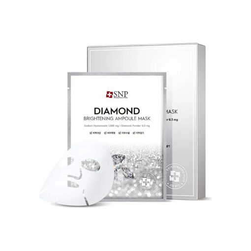 SNP - Diamond Brightening Ampoule Korean Face Sheet Mask - Exfoliates & Tightens Using Real Diamonds for All Oily Skin Types - 10 Sheets - Best Gift Idea for Mom, Girlfriend, Wife, Her, Women