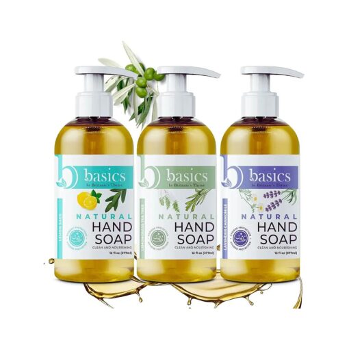 Brittanie 's Thyme Basics Natural Olive Oil Hand Soap, 12 fl oz, Pack of 3 ( Lavender Chamomile, Lemongrass Tea Tree & Lemon Sage ) Cruelty Free, Vegan, No Synthetic Additives, No Sulfates, Paraben Free