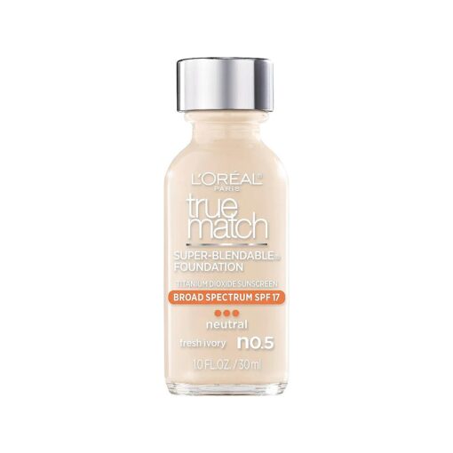 L'Oreal Paris Makeup True Match Super-Blendable Liquid Foundation, Fresh Ivory N0.5, 1 Fl Oz,1 Count