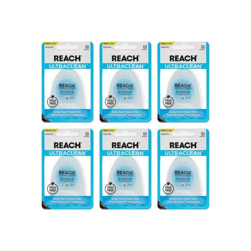 REACH ( r ) Listerine Ultraclean Mint Waxed Dental Floss | Dental Floss | PFAS Free | Shred Resistant | Effective Plaque Removal | Mint Flavor | 30yd, 6 Pack, Package May Vary