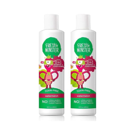 Fresh Monster 2-in-1 Kids Shampoo & Conditioner, Toxin-Free, Hypoallergenic, Tear-free Shampoo & Conditioner for Kids, Watermelon ( 2 Pack, 8.5oz/each )