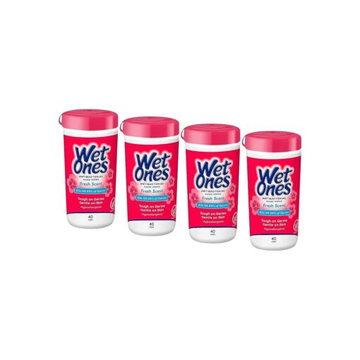 Wet Ones Antibacterial Hands & Face Wipes Fresh Scent 40 Count Canister ( Pack of 4 )