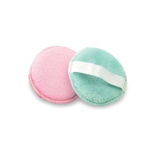 S & T INC, Gentle Face Scrubbers, Dual Sided Face Exfoliators with Elastic Strap, 3.3 Inch Diameter, 2 Pack, Teal/Pink