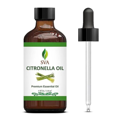 SVA Citronella Essential Oil 4oz ( 118ml ) Premium Essential Oil with Dropper for Diffuser, Aromatherapy, Hair Care, Candle Making & Skin Care