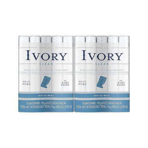 Ivory Clean Original Bar Soap, 4 Ounce, 10 Count ( Pack of 2 ) Total 20 Bars