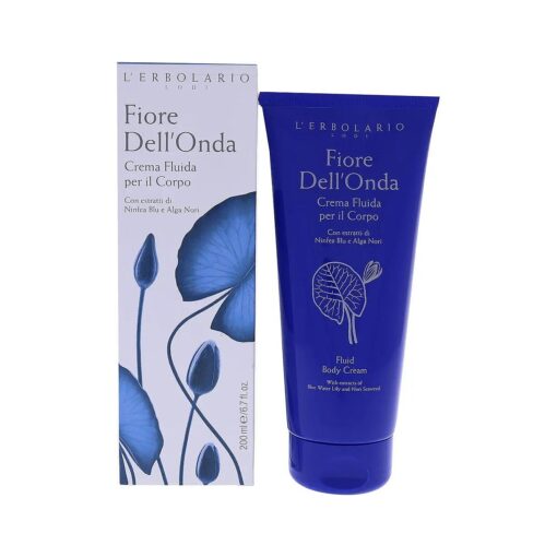 L'Erbolario Fiore Dell'Onda Fluid Body Cream - Dry Skin Moisturizing Cream with Vitamin E - Seaweed and Water Lily - Fresh, Marine Fragrance - 6.7 oz