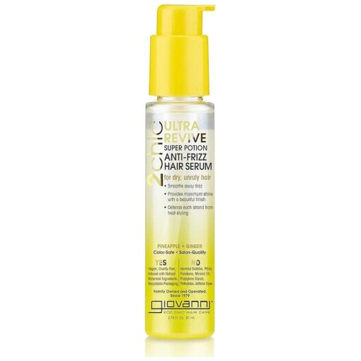 GIOVANNI 2chic Ultra-Revive Super Potion - Anti-Frizz Serum to Moisturize Dry, Unruly Hair, Enriched with Pineapple & Ginger, Works Great with Curly Hair, Color-Safe Hair Oil Serum - 2.75 oz