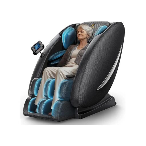 Massage Chair Recliner with Zero Gravity, Full Body Massage Chair with Heating, Bluetooth Speaker, Airbags, Foot Roller, Touch Screen, Space-Saving for Office, Faux Leather ( Black )