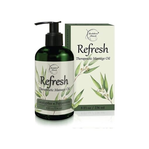 Refresh Massage Oil with Eucalyptus & Peppermint Essential Oils - Great for Massage Therapy, All Natural Muscle Relaxer, Ideal for Full Body Massage - Nut Free Formula 8oz