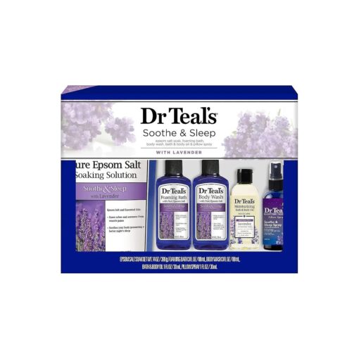 Dr Teal 's Lavender Soothe & Sleep Full Regimen 5-piece Gift Set ( Epsom Salt Soaking Solution, Foaming Bath, Body Wash, Moisturizing Bath & Body Oil, Pillow Spray )