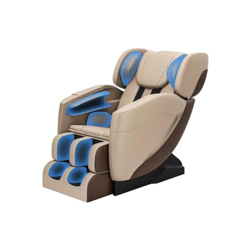 Massage Chair, Full Body Zero Gravity Massage Chair with Auto Modes, 8 Fix Point Rollers, Bluetooth, Foot Massage, Heating Function, Brown and Khaki