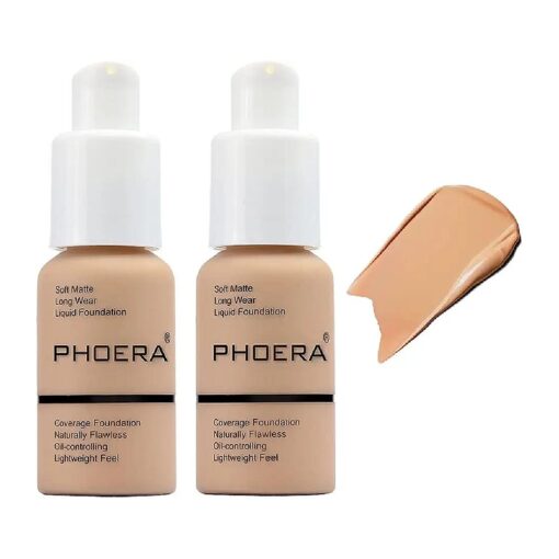 2 Pack PHOERA Foundation 104 Buff Beige Makeup, Full Coverage Foundation for Women and Girls