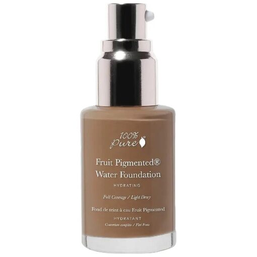 100 % PURE Water Foundation Full Coverage Hydrating Makeup, Light Dewy Finish, Moisturizing Concealer for Normal to Dry Skin - Fruit Pigment Color Warm 7.0 w/Yellow Undertones for Dark Skin - 1 Fl Oz