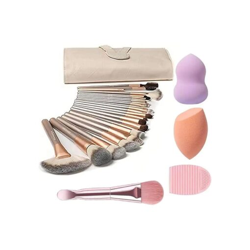 Makeup Brush Set 24 Pcs Full Face Makeup Set with Beauty Blender Synthetic Foundation Powder Concealers Eye shadows Blush Travel Makeup Brush Sets Case Bag Included