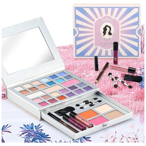 Color Nymph Makeup Kit for Teens, All in One Makeup Kit for Women Included 24 Colors of Matte Shimmer Eyeshadow, Highly Pigmented Lip Glosses, Eyeliner Pencil, Brushes, and Mirror