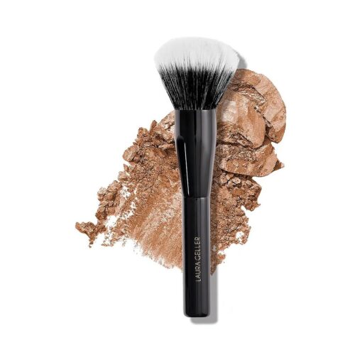 LAURA GELLER Full Face Powder Makeup Brush with Wooden Handle in Midnight Black - Foundation, Setting Powder, Blush, Bronzer, Highlighter and Luminizers - Sheer, Even Application and Blending Makeup