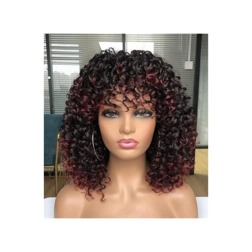 CICI Short Curly Wigs for Black Women with Bangs Afro Short Kinky Curly Big Bouncy Hair Wig 12inch in Front 14 inch Back ( 1B/99J )