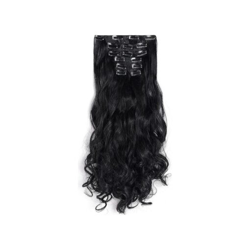 OneDor 20" Curly Full Head Clip in on Synthetic Hair Extensions 7pcs 140g ( 1B-Off Black )