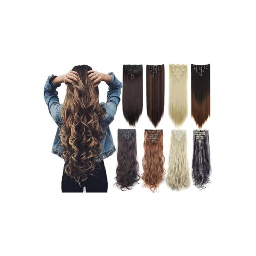 Lelinta 24" Thick Curly Full Head Clip in on Double Weft Hair Extensions Natural Black