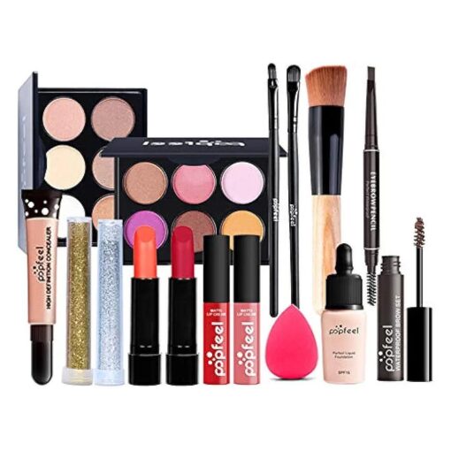 Pure Vie All-in-One Holiday Gift Surprise Makeup Set Essential Starter Bundle Include Eyeshadow Palette Lipstick Concealer Blush Mascara Eyeliner Face Powder Lipgloss Brush - Full Makeup Kit for Women