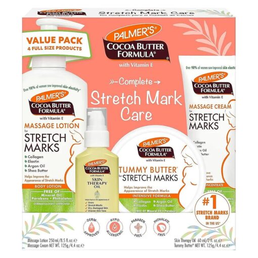 Cocoa Butter Formula Pregnancy Skin Care Kit for Stretch Marks and Scars, Dermatologist Approved, Gift for Mom to Be, 4 Piece Full Size Set