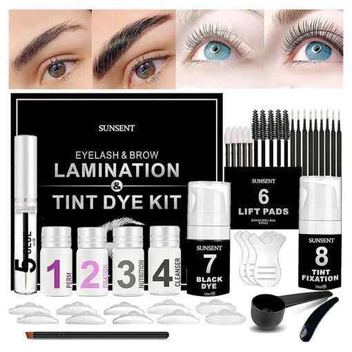 Brow Lamination Kit 4 in 1 | Black, SUNSENT Lash Lift Kit Eyelash Lift Kit, Instant Eyelash and Eyebrow Quick Perm Lift For Eyelash Growth 12-weeks Long Lasting, KERATIN Safe Use for Home Salon